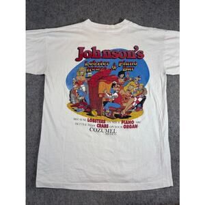VTG 90s Big Johnsons Lobster House Cozumel Mexico Shirt Sz L White Funny Graphic